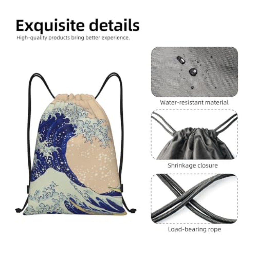 Japanese Kanagawa Ocean Great  - đánh giá và giá Drawstring Gym Bag