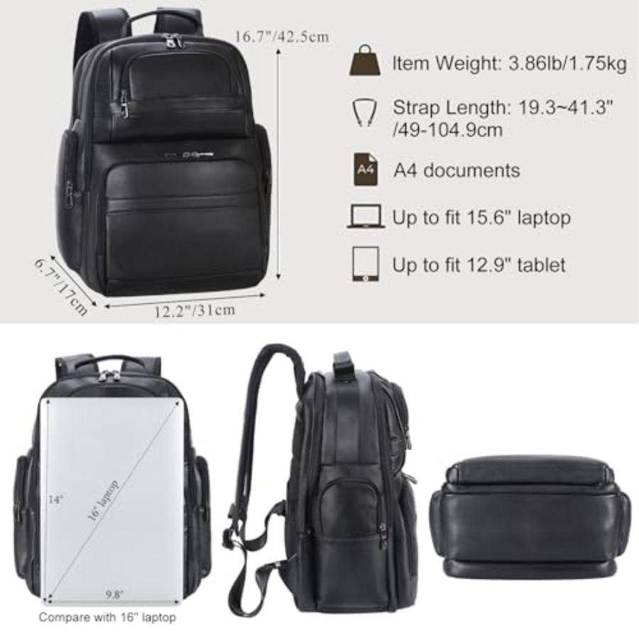 Men's Vintage Leather Backpack - đánh giá và giá Laptop Backpack 15.6